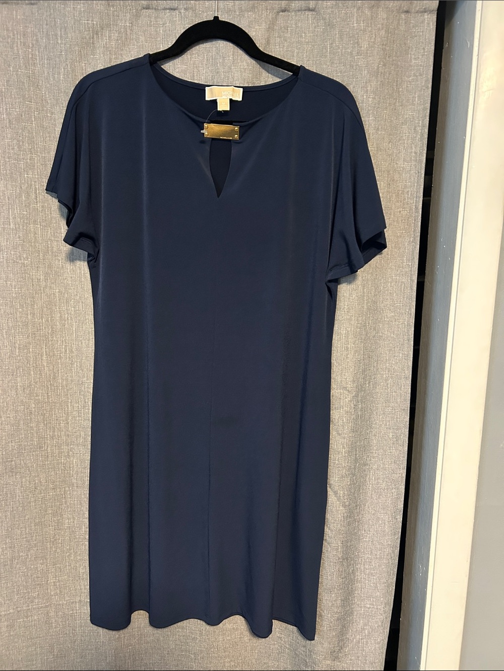 Michael Kors Dark Navy Shift Dress with Gold Neck Plaque